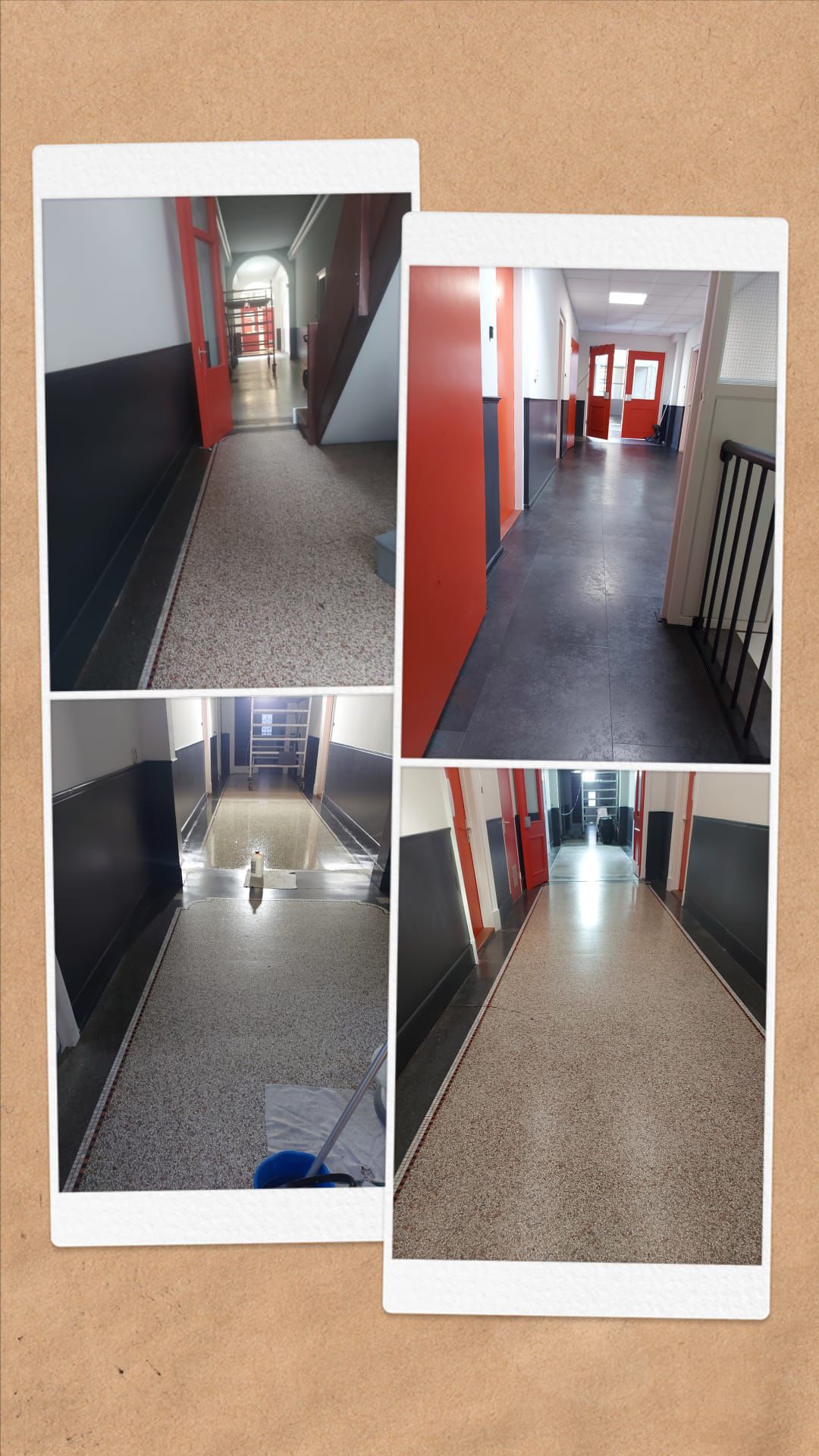 Before, during and after professional floor maintenance in a commercial property